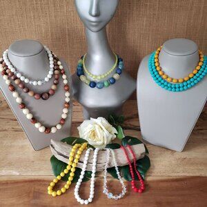 Vintage Beaded Choker Necklace Lot Colorful Acrylic Resin Crystal Glass Various